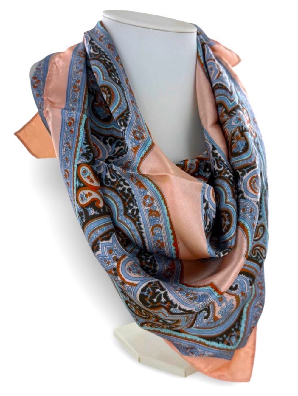 2- Forever 21 Paisley Silk-Feel Square Scarves Peach - Blue New